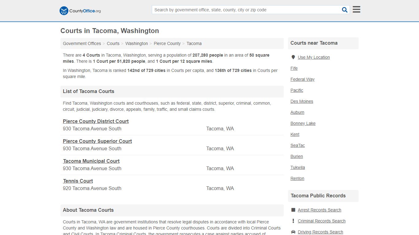 Courts - Tacoma, WA (Court Records & Calendars) - County Office